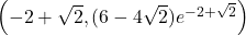 \left(-2+\sqrt2, (6-4\sqrt2)e^{-2+\sqrt2}\right)