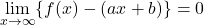 \displaystyle\lim_{x\to\infty}\{f(x)-(ax+b)\}=0