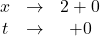 \begin{array}{ccc}x&\to&2+0\\t&\to&+0\end{array}