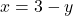 \[x=3-y\]