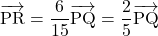 \bekutoru{PR}=\dfrac{6}{15}\bekutoru{PQ}=\dfrac25\bekutoru{PQ}