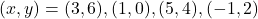 (x, y)=(3, 6), (1, 0), (5, 4), (-1, 2)