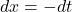 dx=-dt