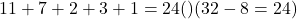 Rendered by QuickLaTeX.com 11+7+2+3+1=24(人)、(32-8=24としても可)