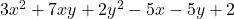 3x^2+7xy+2y^2-5x-5y+2