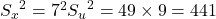 {S_x}^2=7^2{S_u}^2=49\times9=441