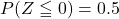 P(Z\leqq 0)=0.5