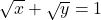 \sqrt{x}+\sqrt{y}=1