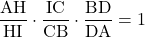 \dfrac{\mathrm{AH}}{\mathrm{HI}}\cdot\dfrac{\mathrm{IC}}{\mathrm{CB}}\cdot\dfrac{\mathrm{BD}}{\mathrm{DA}}=1