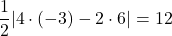 \dfrac12|4\cdot(-3)-2\cdot6|=12