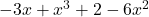 -3x+x^3+2-6x^2