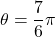 \theta=\dfrac{7}{6}\pi