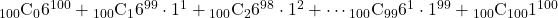 {}_{100}\mathrm{C}_0 6^{100}+{}_{100}\mathrm{C}_1 6^{99}\cdot1^1+{}_{100}\mathrm{C}_2 6^{98}\cdot1^2+\cdots{}_{100}\mathrm{C}_{99} 6^1\cdot1^{99}+{}_{100}\mathrm{C}_{100} 1^{100}