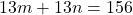 13m+13n=156