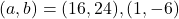 (a, b)=(16, 24), (1, -6)