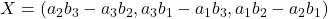 X=(a_2b_3-a_3b_2, a_3b_1-a_1b_3, a_1b_2-a_2b_1)