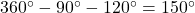 360\Deg-90\Deg-120\Deg=150\Deg