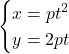 Rendered by QuickLaTeX.com \begin{cases}x=pt^2\\y=2pt\end{cases}