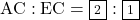 \text{AC} : \text{EC}=\fbox{\scriptsize 2} : \fbox{\scriptsize 1}