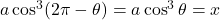 a\cos^3(2\pi-\theta)=a\cos^3\theta=x