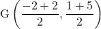 \text{G}\left(\dfrac{-2+2}{2}, \dfrac{1+5}{2}\right)