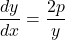 \dfrac{dy}{dx}=\dfrac{2p}{y}