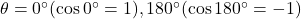 \theta=0\Deg(\cos0\Deg=1), 180\Deg(\cos180\Deg=-1)