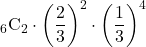 {}_{6} \mathrm{C}_2\cdot\left(\dfrac23\right)^2\cdot\left(\dfrac13\right)^4