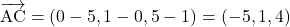 \bekutoru{AC}=(0-5,1-0,5-1)=(-5,1,4)