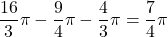 \dfrac{16}{3}\pi-\dfrac{9}{4}\pi-\dfrac{4}{3}\pi=\dfrac{7}{4}\pi