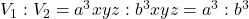 V_1 : V_2 = a^3xyz : b^3xyz = a^3 : b^3