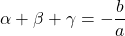 Rendered by QuickLaTeX.com \alpha+\beta+\gamma=-\dfrac{b}{a}