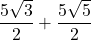 Rendered by QuickLaTeX.com \dfrac{5\sqrt3}{2}+\dfrac{5\sqrt5}{2}