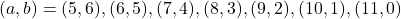 (a, b)=(5, 6), (6, 5), (7, 4), (8, 3), (9, 2), (10, 1), (11, 0)