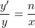 \dfrac{y'}{y}=\dfrac{n}{x}