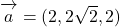 \bekutorui{a}=(2, 2\sqrt2, 2)