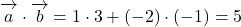 \overrightarrow{ \mathstrut a}\cdot\overrightarrow{ \mathstrut b}=1\cdot3+(-2)\cdot(-1)=5