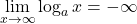 \displaystyle\lim_{x\to\infty} \log_a{x}=-\infty