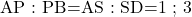 \text{AP : PB=AS : SD=1 ; 3}