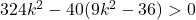 324k^2-40(9k^2-36)>0