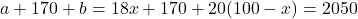a+170+b=18x+170+20(100-x)=2050