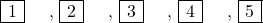 \scalebox{2}{\kard 1, \kard 2, \kard 3, \kard 4, \kard 5}