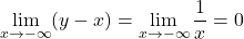 \displaystyle\lim_{x\to-\infty}(y-x)=\displaystyle\lim_{x\to-\infty}\dfrac{1}{x}=0