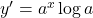 y'=a^x\log a