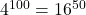 4^{100}=16^{50}