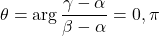 \theta=\mathrm{arg}\,\dfrac{\gamma-\alpha}{\beta-\alpha}=0,\pi