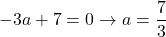 -3a+7=0\to a=\dfrac73