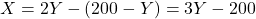 X=2Y-(200-Y)=3Y-200