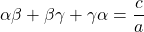 Rendered by QuickLaTeX.com \alpha\beta+\beta\gamma+\gamma\alpha=\dfrac{c}{a}