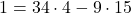 1=34\cdot4-9\cdot15